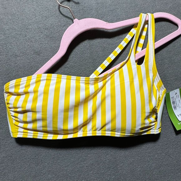 La Vie en Rose Aqua Yellow and White Striped Bikini Top Size Small Single Strap - Picture 1 of 7